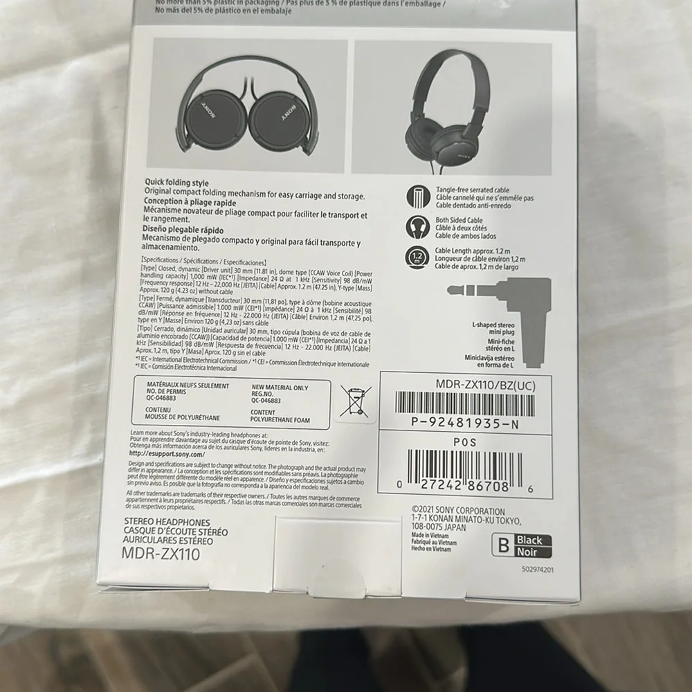 Sony MDR-ZX110 Black Headphones NIB